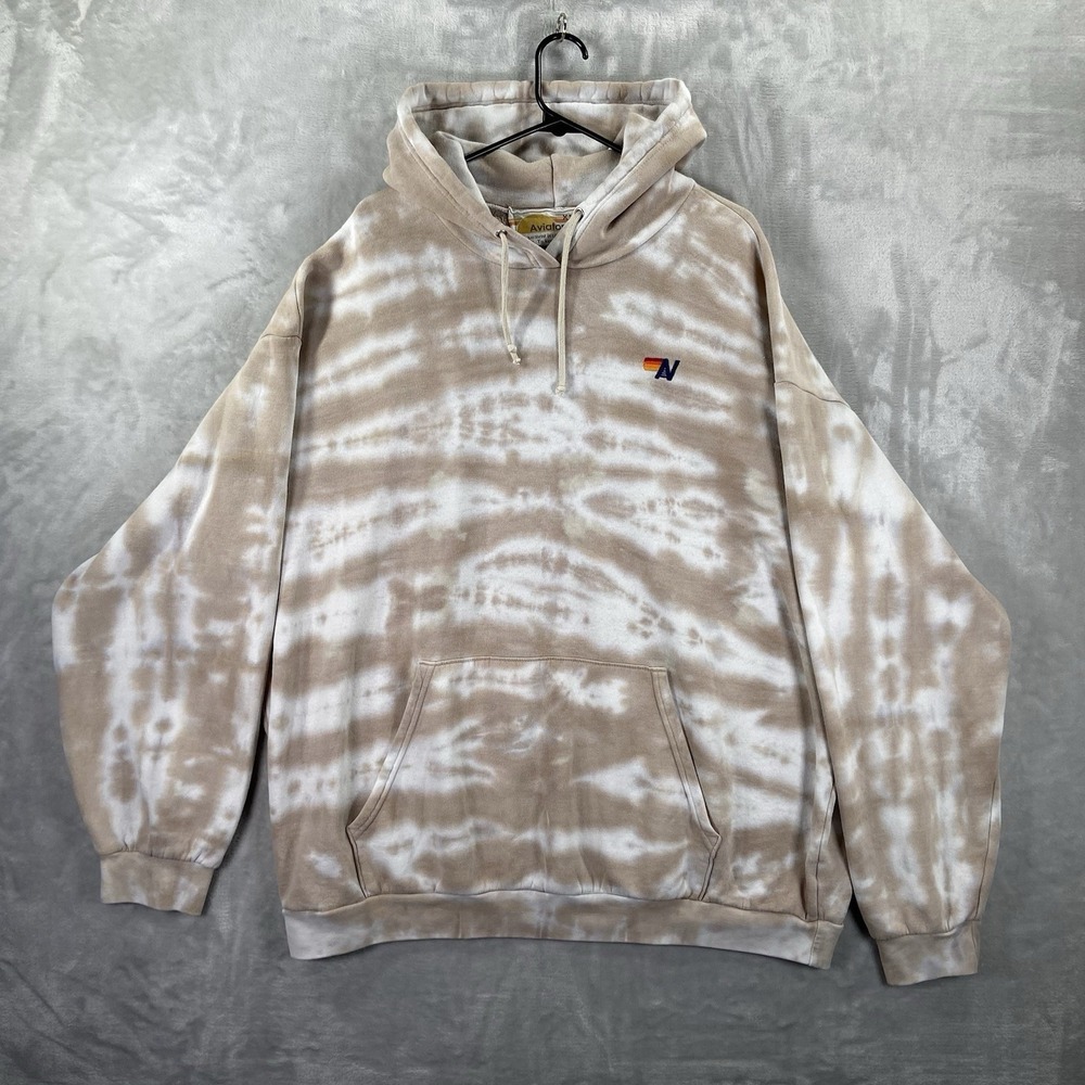 Aviator Nation Hoodie Mens XXL Pullover Sweatshirt Tie Dye Camo Brown Fleece 2XL